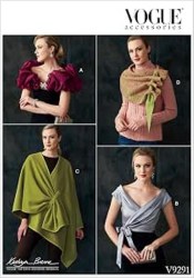9291 Vogue Kathryn Brenne  Lined Contrast Wrap,  Tied Wrapped Shrug, Scarf Overlay Pattern 8-18 New